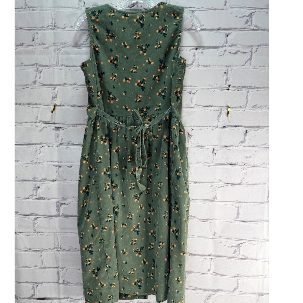 The Vermont Country Store Corduroy Dress Womens Small P Green Floral Cottagecore - Picture 2 of 7